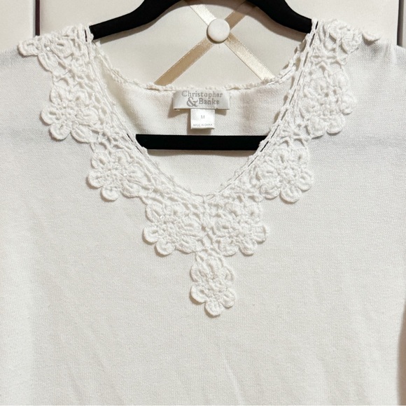 🛑CLEARANCE😮 Christopher & Banks | Crochet Trim Knit Top/Beads | Size M | GUC - Picture 2 of 4